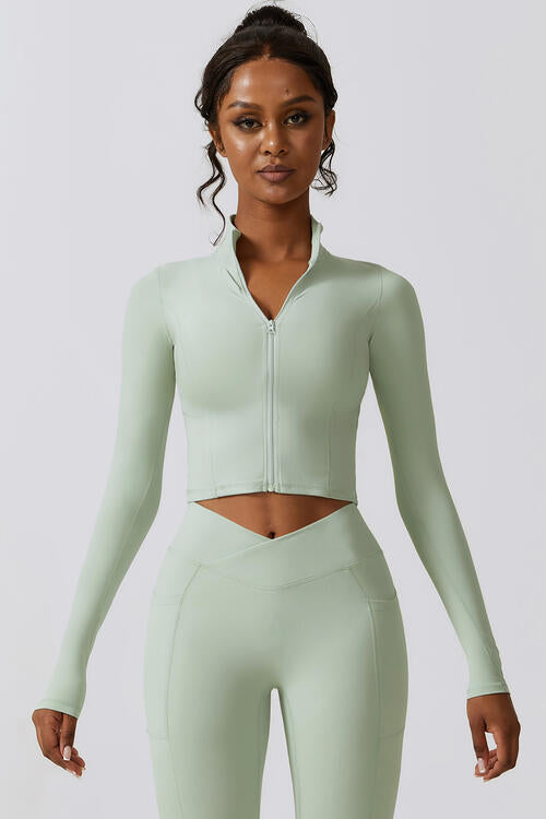 Zip Up Long Sleeve Cropped Active Top – Giselle's Corner